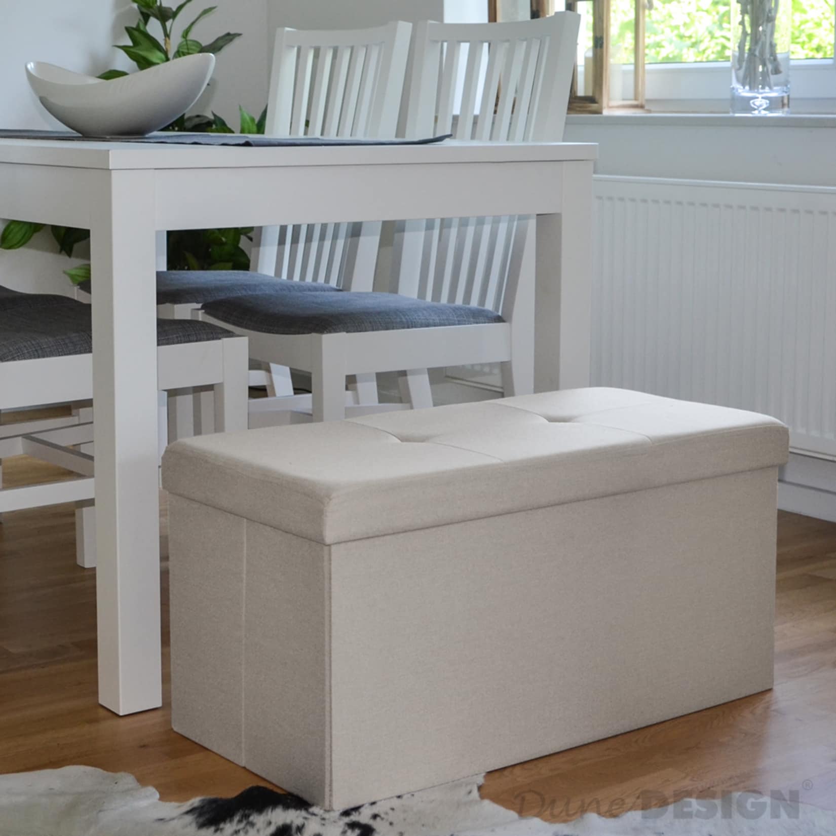 Faltbare Sitzbank 76x38x38 cm inkl. Trennwand Sitztruhe 80L Polsterbank Beige