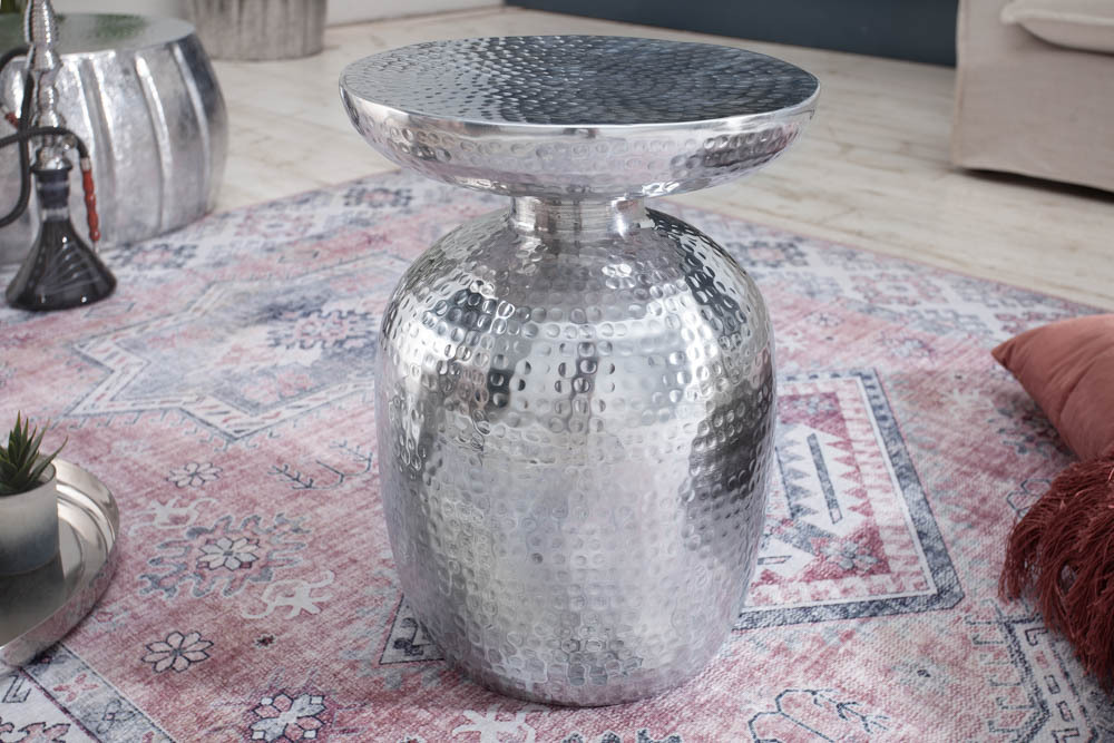 Handgearbeiteter Beistelltisch ORIENT 50cm silber Metall Hammerschlag Design rund