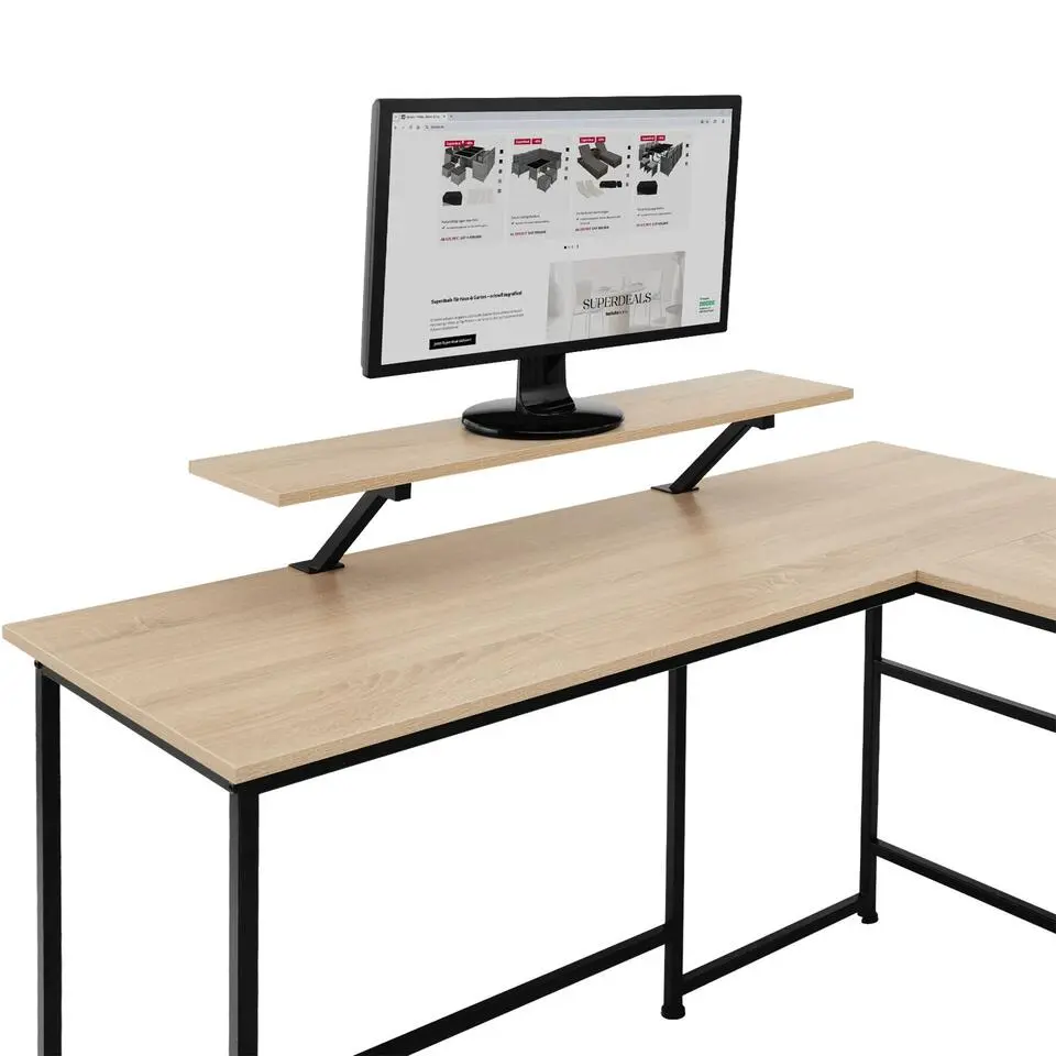 tectake Bureau Melrose 140x130x76,5cm, Industrieel Licht Hout, Eiken Sonoma