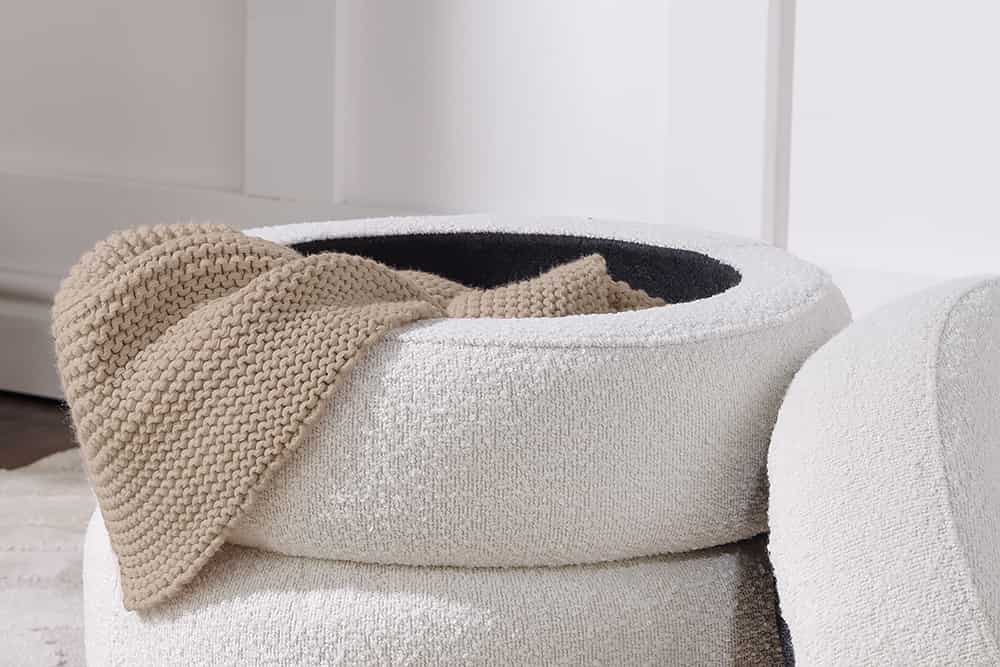 Runder Hocker VOGUE 50cm creme weiß Bouclé Polsterhocker mit Stauraum