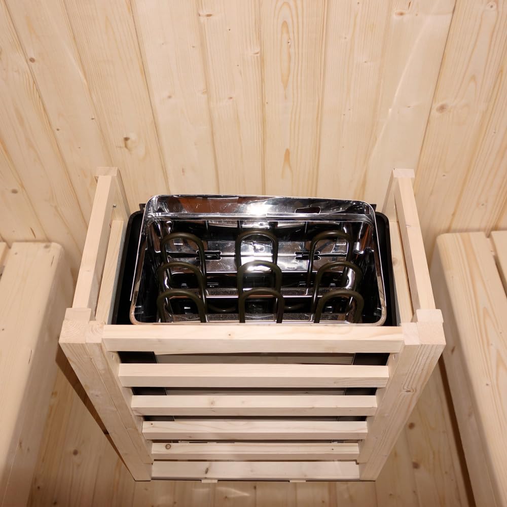 Home Deluxe - Outdoor Sauna Cube L - Maße: ca. 194 cm x 185 cm x 180 cm, Holz: Fichtenholz - inkl. Saunaofen und Saunazubehör I Gartensauna, Außensauna, Sauna Fass für 4 Personen