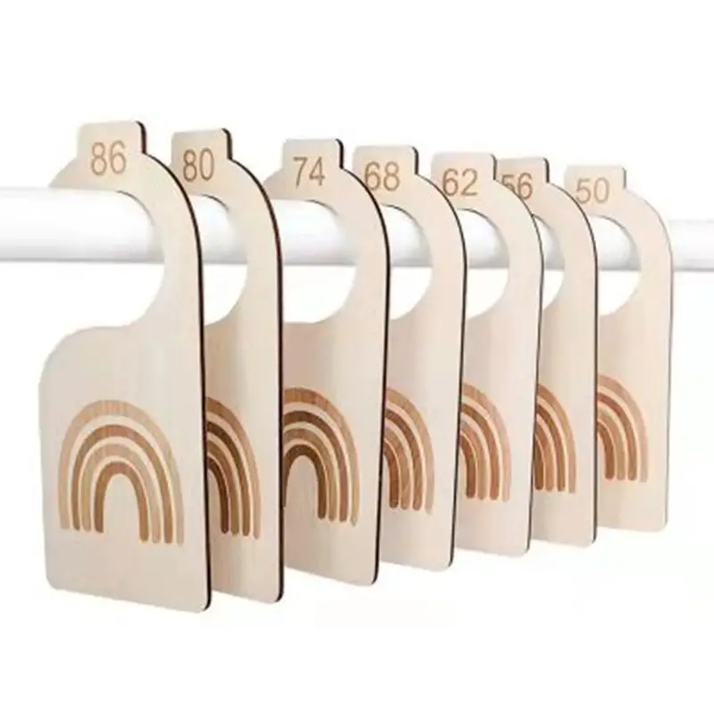 (7er Set) Holz Konfektionsgrössen Trennschilder Baby Kleiderschrank Organizer Grössentrenner - Regenbogen