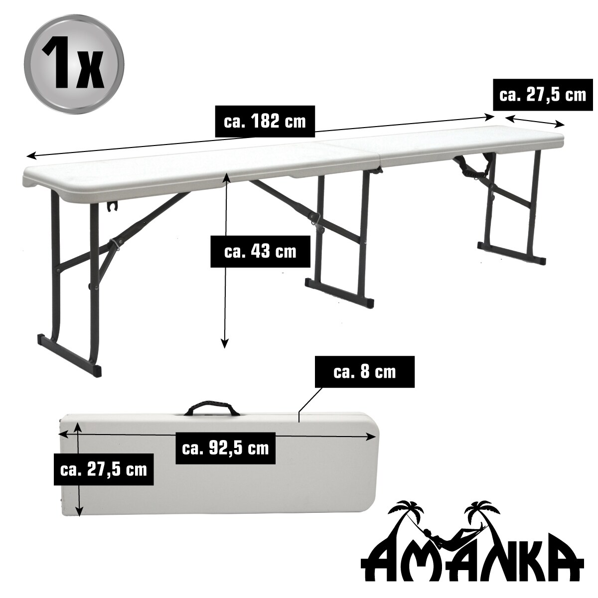 Kunststoff Bierbank - Klappbar 182x27x43 - Sitzbank - Gartenbank Camping Bank