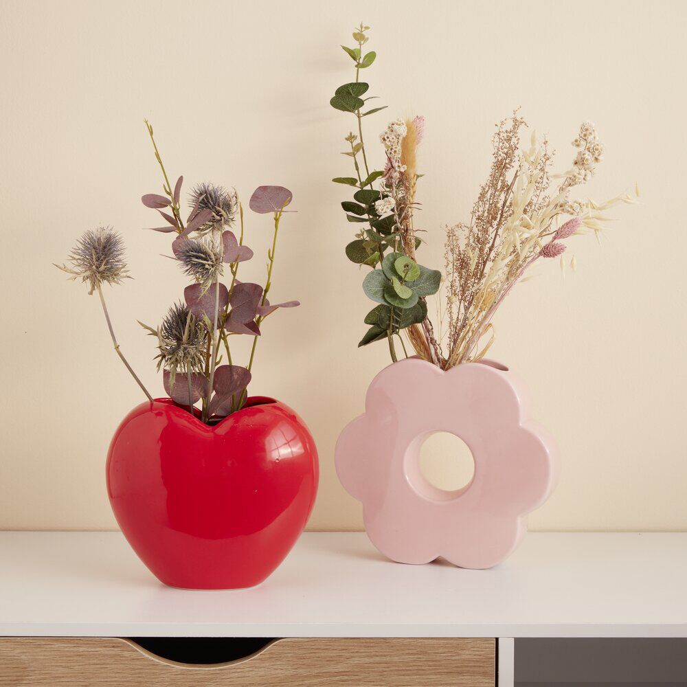 Vase forme coeur céramique rouge