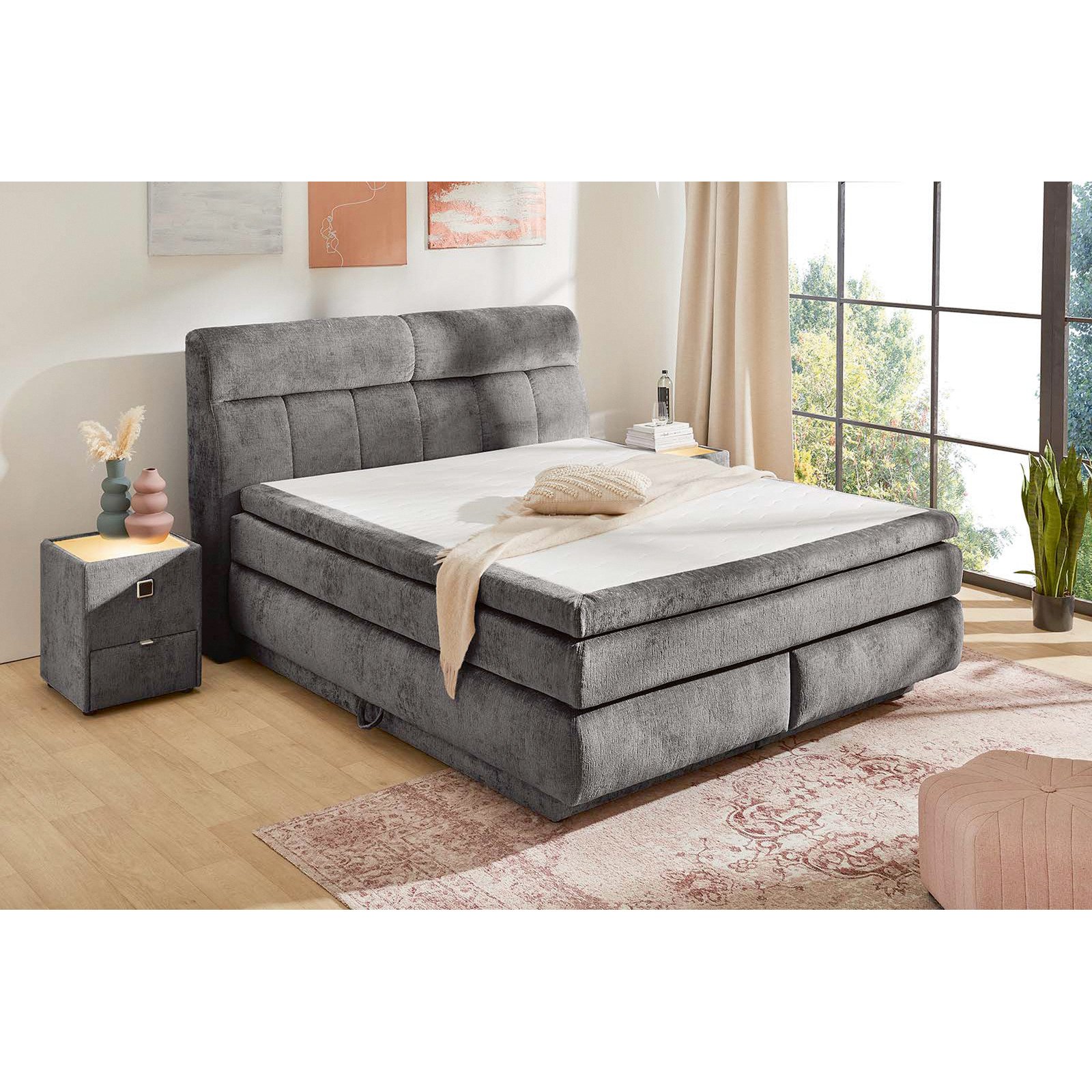Boxspringbett Queen Max Stoff Chenille 180 x 200 cm, mit Bettkasten