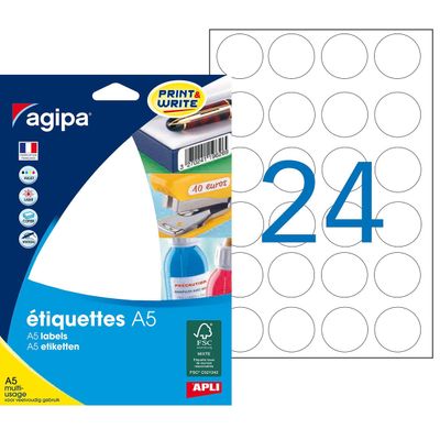 Apli Agipa - Etui A5 - 384 Pastilles adhésives - blanches multi-usages - diamètre 30 mm - réf 101354