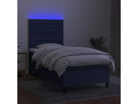 Sommier tapissier avec matelas et LED Bleu 90x190 cm Tissu