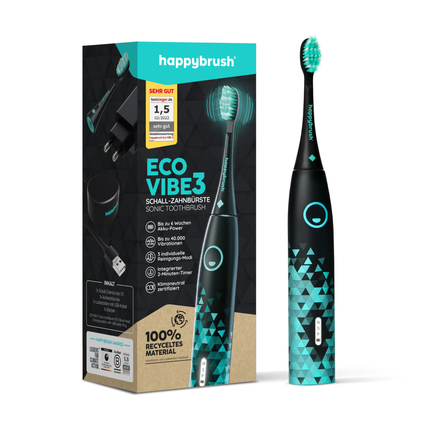 happybrush Schall Zahnbürste V3, 1 STK