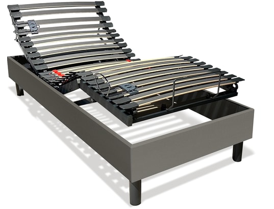 DUNLOPILLO - Sommier Electrique 90 x 190 Anatomique 90x190cm tissu capitole gris foncé