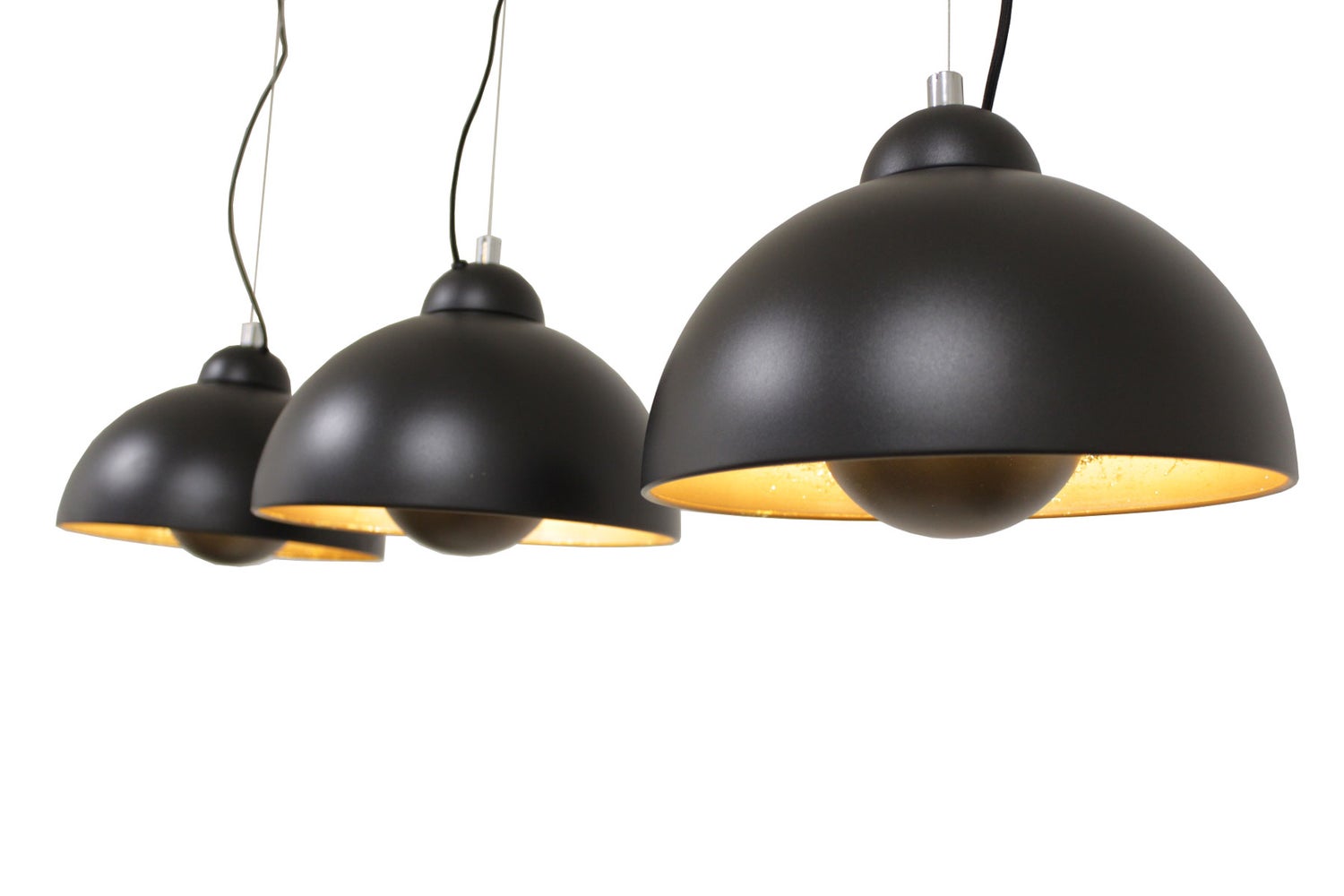 Everaldo hanglamp, zandzwart & goud, 3x Ø 30 cm, E27, 11051