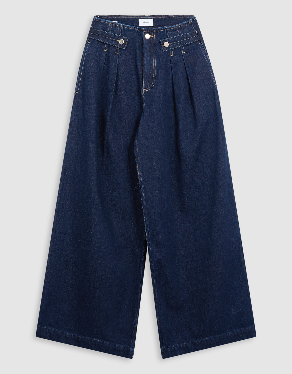 Pleated Button Wide Leg Fit Jeans Donkerblauw