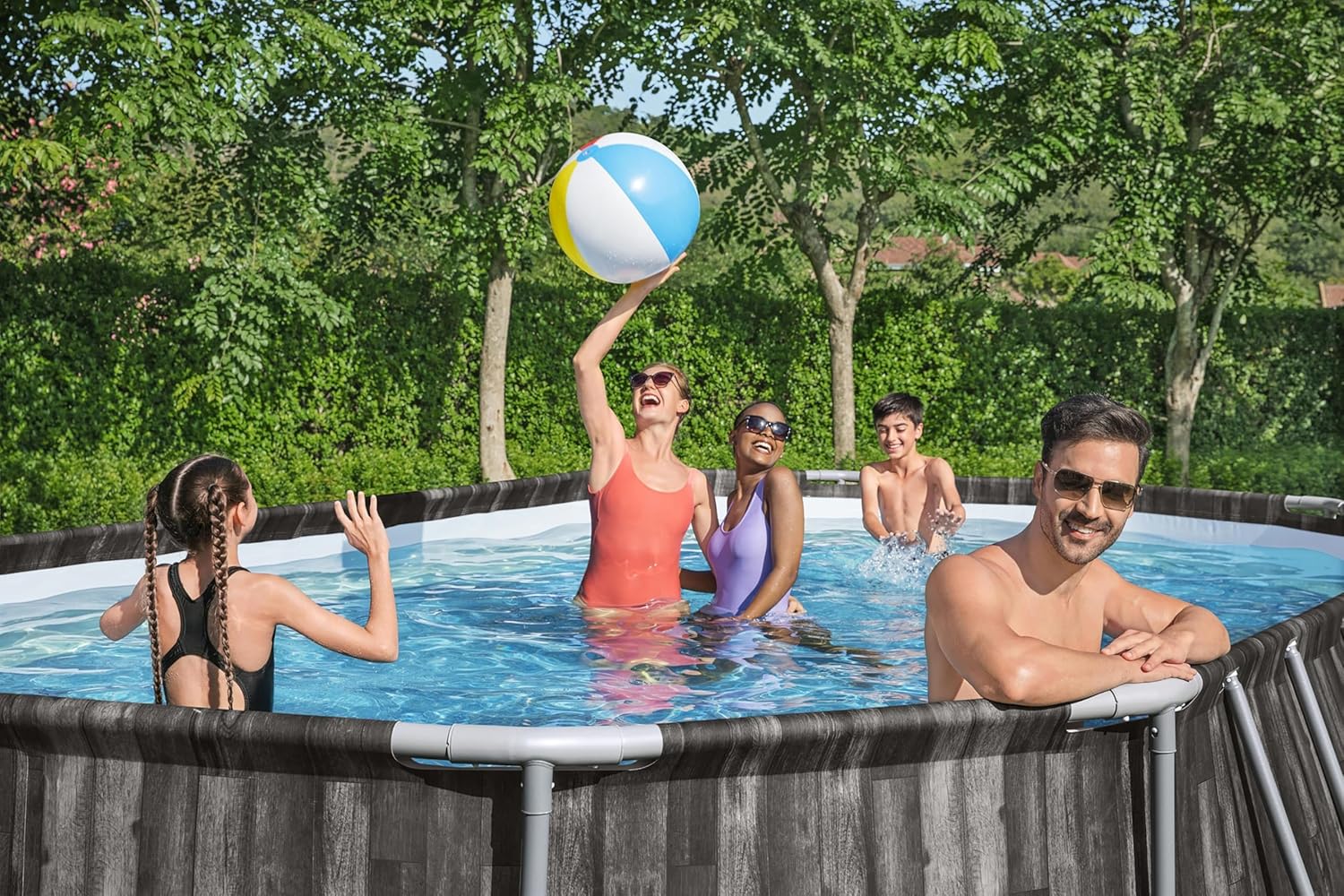 Bestway Steel Pro MAX Frame Pool Komplett-Set, 610 x 366 x 122 cm, Holz-Optik, 20.241 L, 3-lagiges TriTech-Material, ClickConnect System, Filterpumpe, Sicherheitsleiter, Abdeckplane, Reparaturflicken