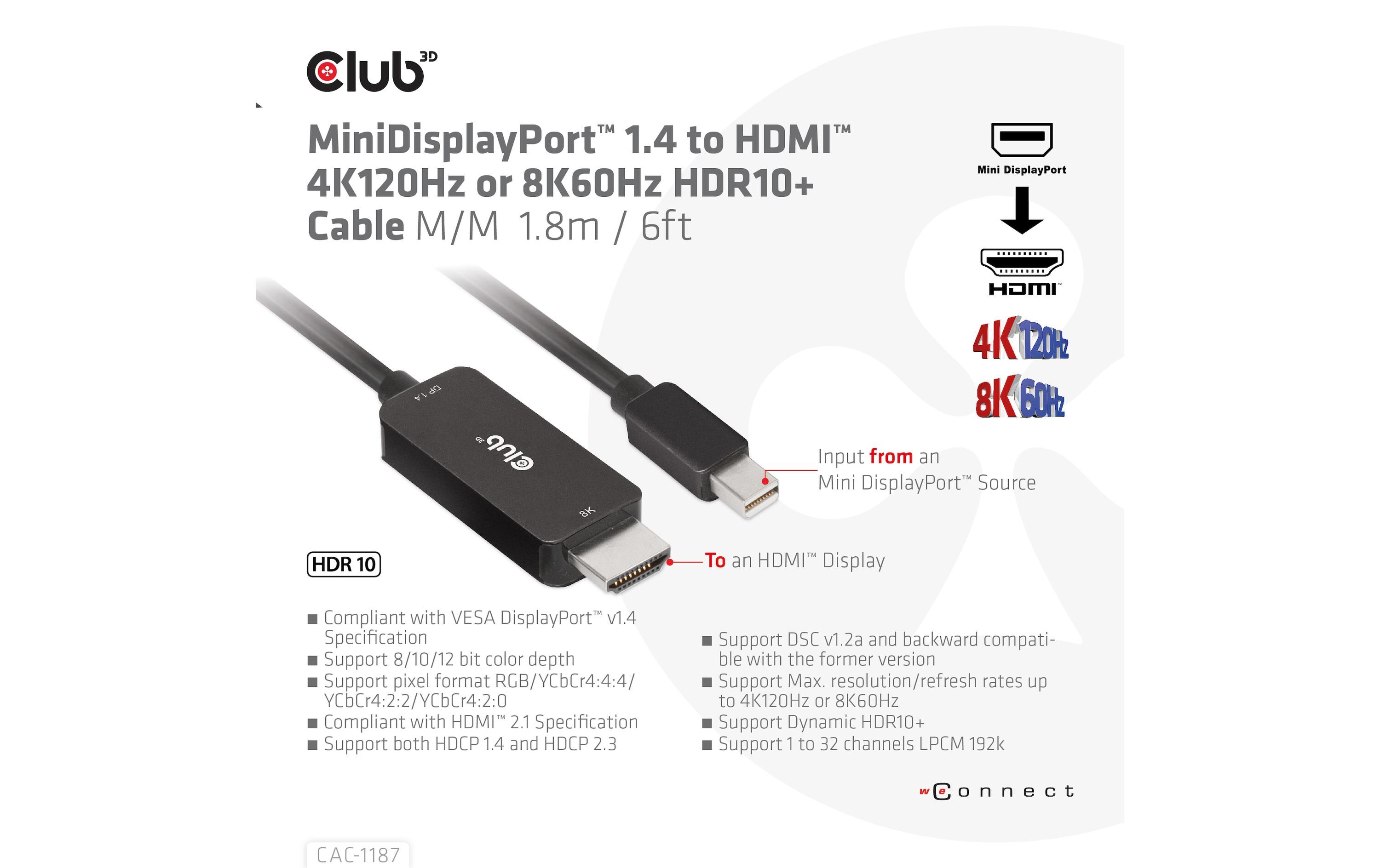Kabel CAC-1187 Mini-DisplayPort - HDMI, 1.8 mMini DisplayPort auf HDMI Kabel