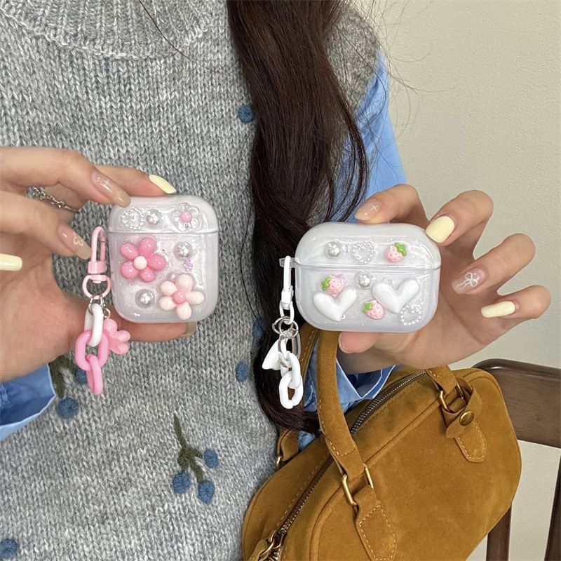 Tondephiry - AirPods-hoesje met bloemenapplicatie voor AirPods 1/2 generatie, Pro, Pro 2, 3e generatie