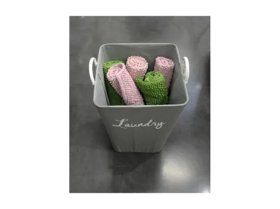 Panier à linge rigide en tissu gris avec anses - LAUNDRY 2