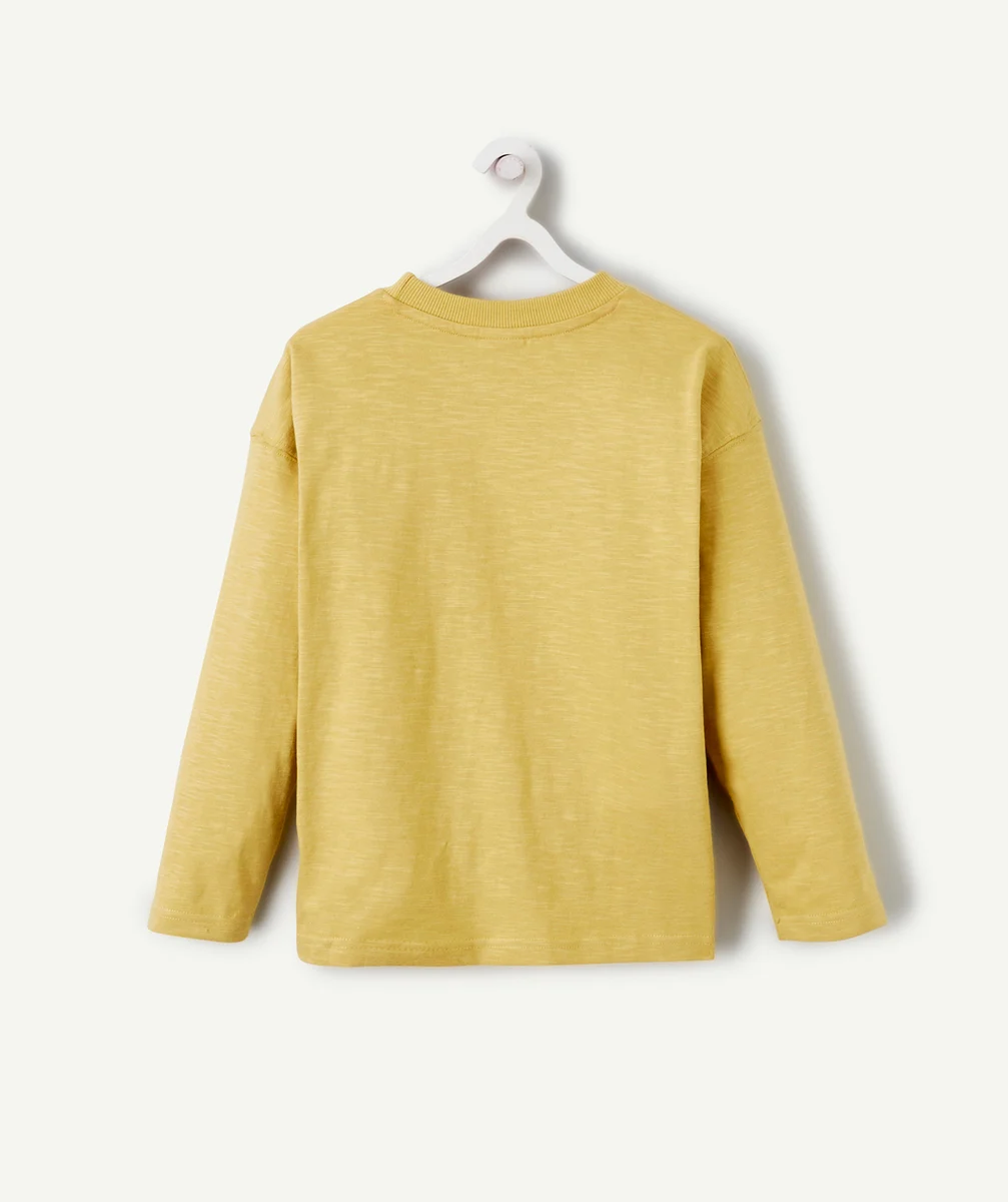 T-SHIRT MANCHES LONGUES GARÇON EN COTON BIO JAUNE AVEC POCHE SUR LE COEUR