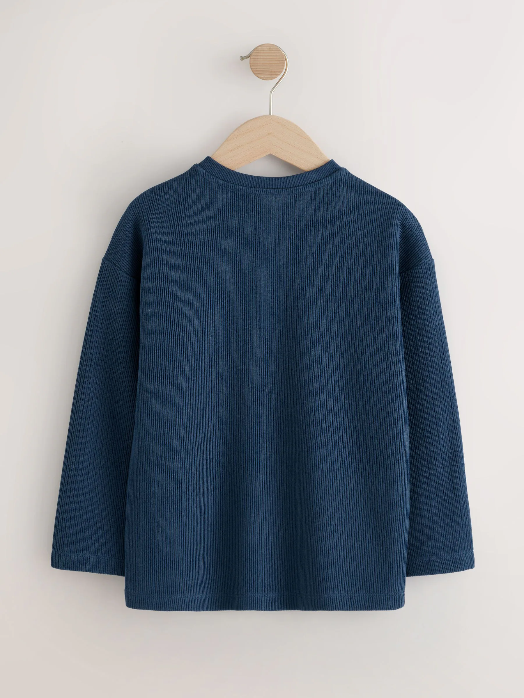 Blauw - Textured Long Sleeve Henley Neck T-Shirt (3-16yrs)