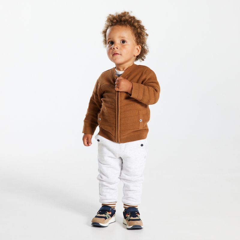 Gilet zippé maille fantaisie marron bébé garçon
