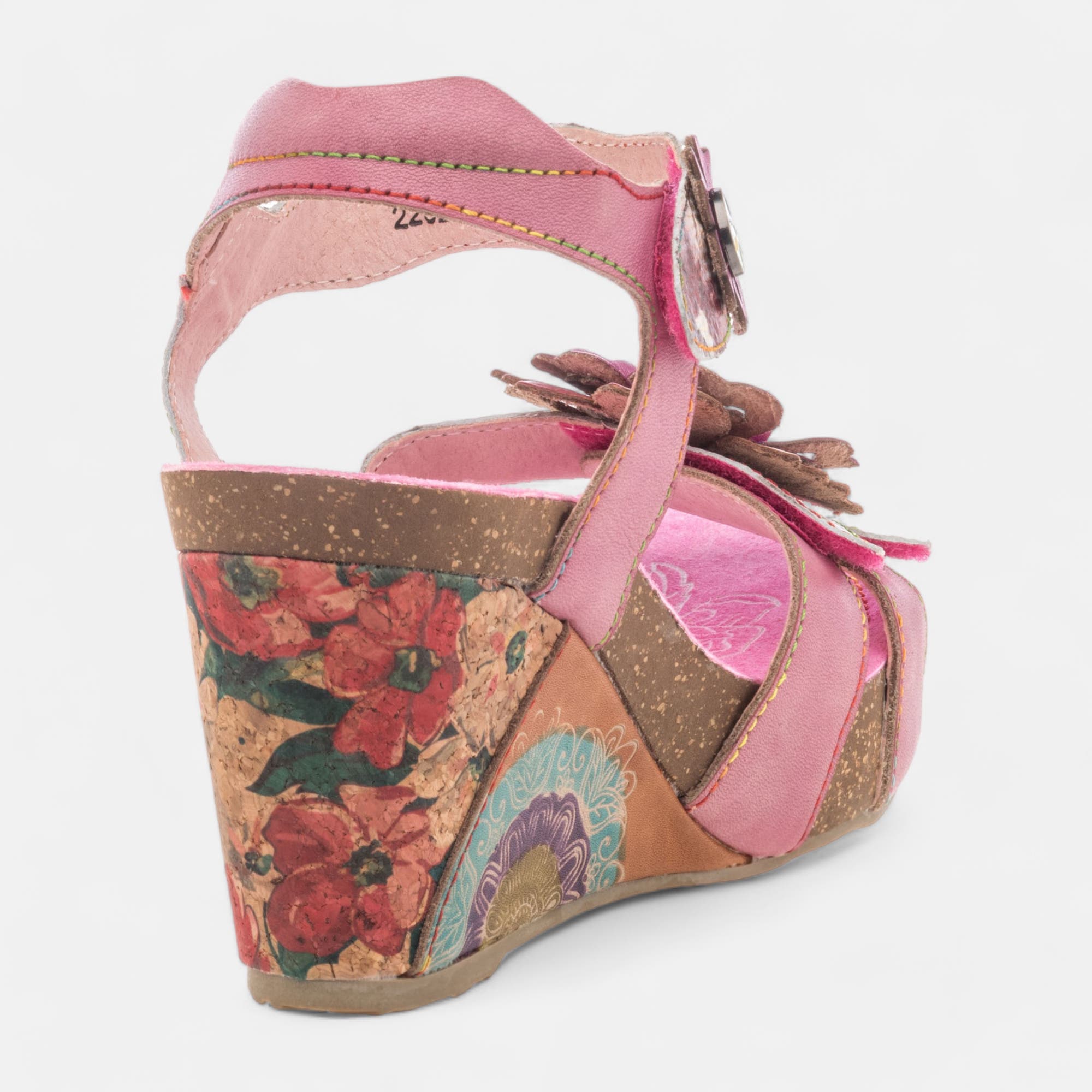 Sandales à talon compensé Femme en cuir rose