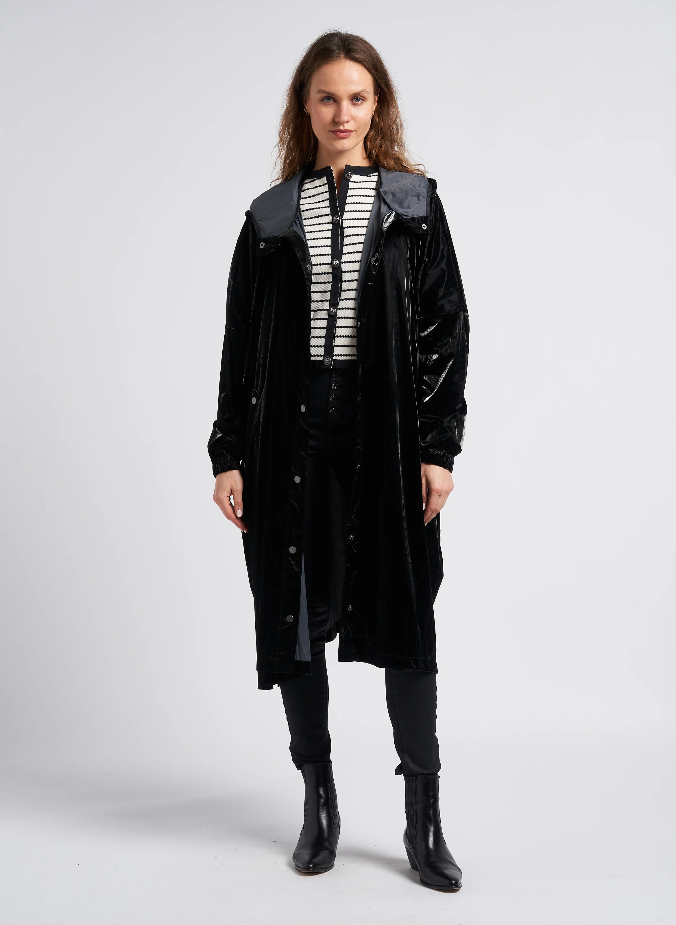 Jean enduit skinny taille haute en coton mélangé | Noir