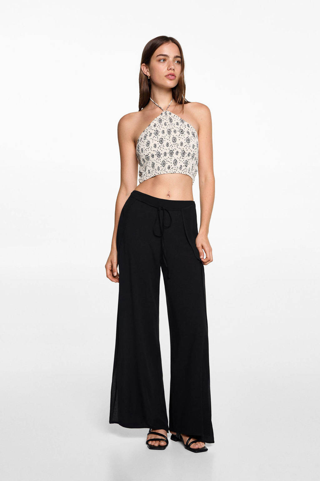 MANGO TEEN wide leg broek zwart