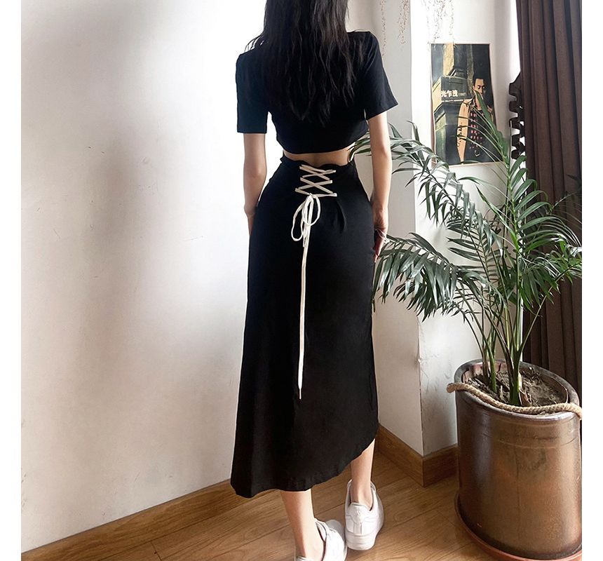 Sugarcoat - Midi-jurk met korte mouwen, kraag en letters, split