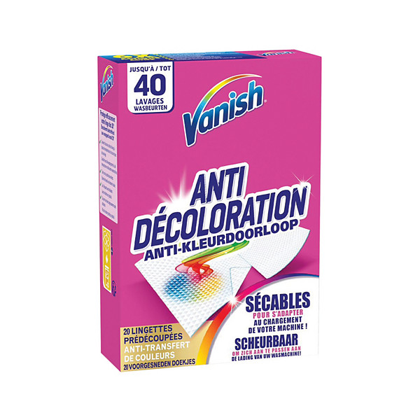 Lingettes antidécoloration Vanish, 20 lingettes prédécoupées soit 40 demi-lingettes