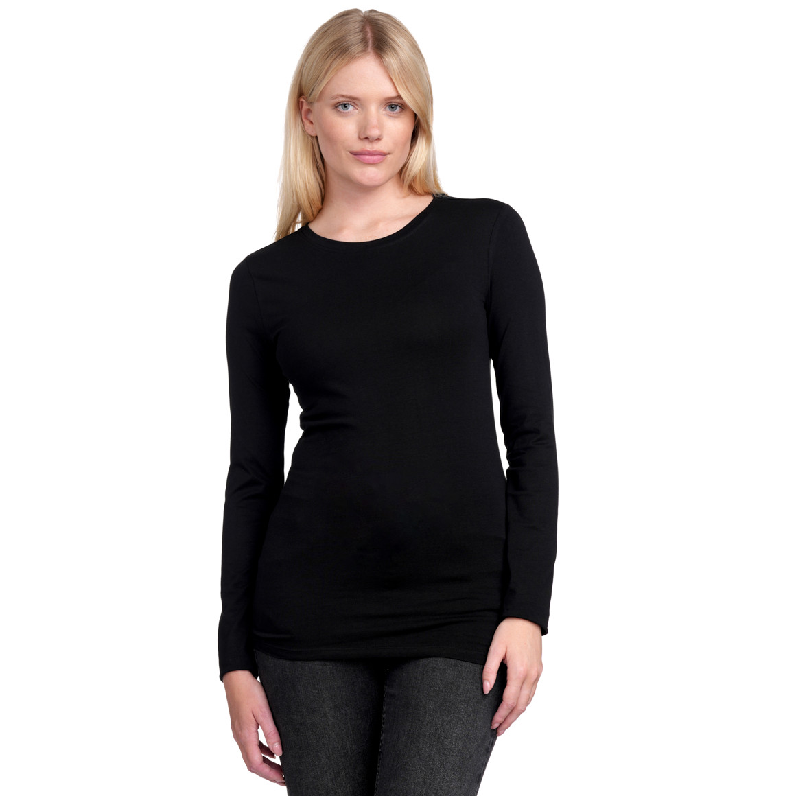 Gina Benotti Damen Langarmshirt im Basic-Look schwarz