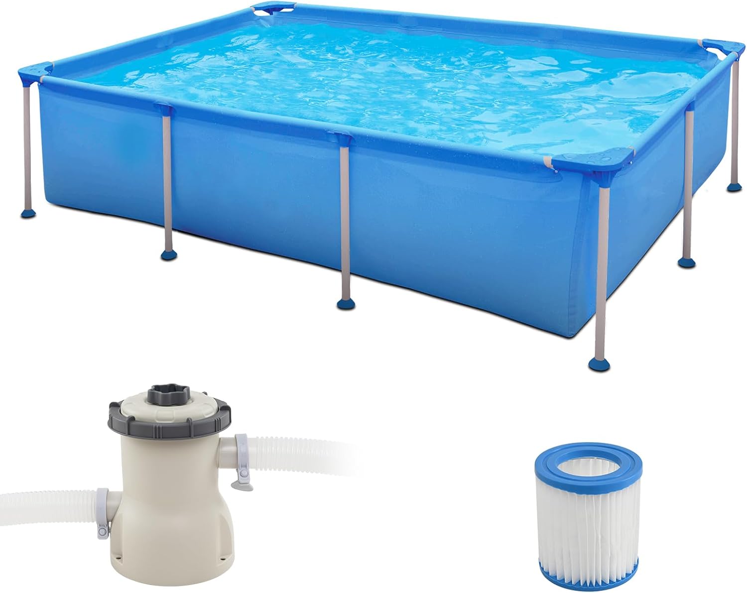 COSTWAY Pool-Set mit Filterpumpe, 258 x 179 cm, Aufstellpool rechteckig, Swimmingpool Komplettset, Swimming Pool für Garten