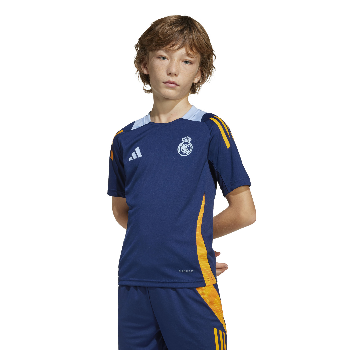 Adidas Real Madrid Trainingsshirt 2024-2025 Kids Donkerblauw Oranje Lichtblauw