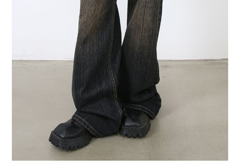 pinkdropper - Mid Rise Washed Wide Leg Jeans
