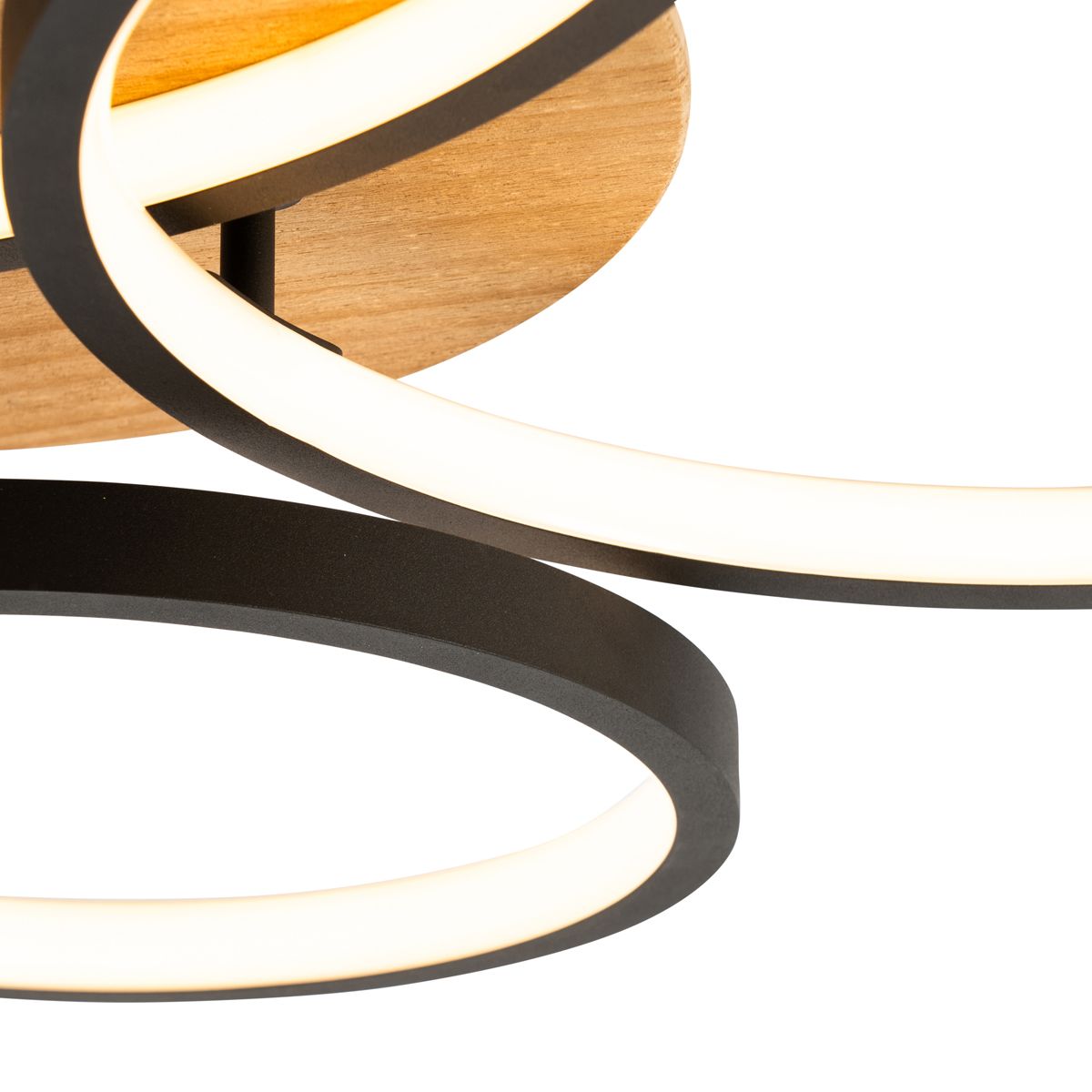 Plafondlamp zwart met hout incl. LED 3-staps dimbaar 3-lichts - Alec
