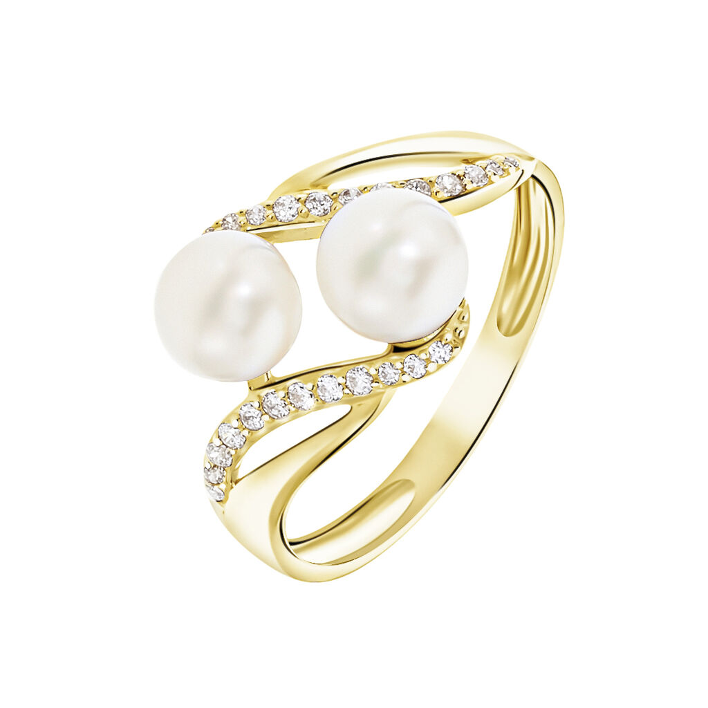 Bague Loeva Or Jaune Perle De Culture Et Oxyde De Zirconium