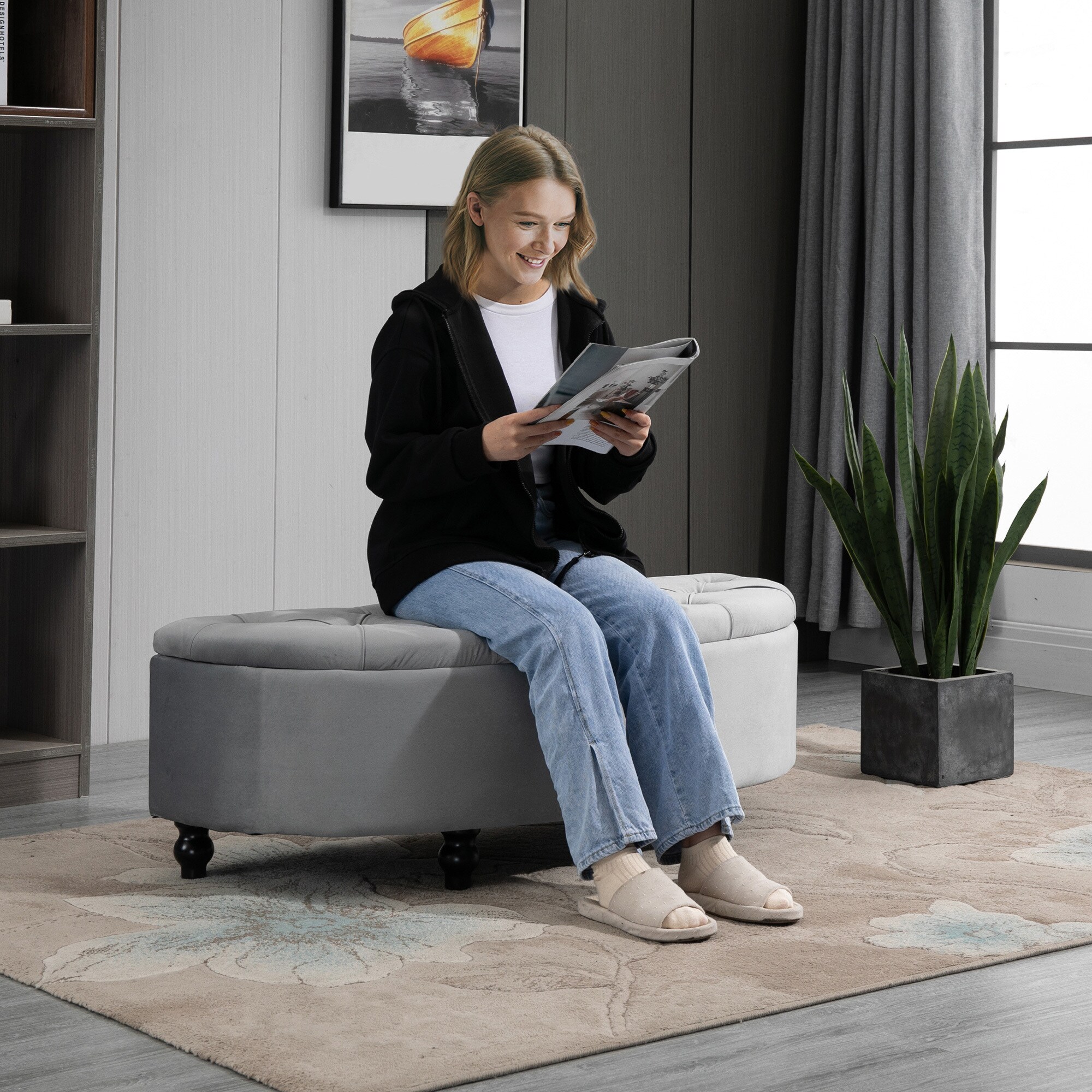 HOMCOM Sitzbank mit Stauraum grau 120 x 46 x 42 cm (BxTxH)