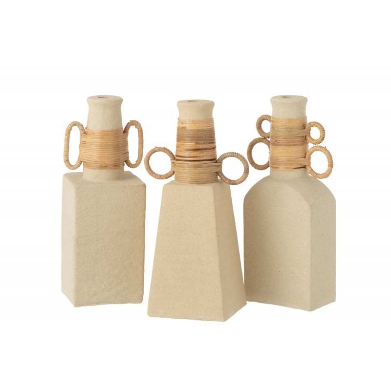 Vase pyramide avec anses ovales en ciment sable naturel 16x29 cm