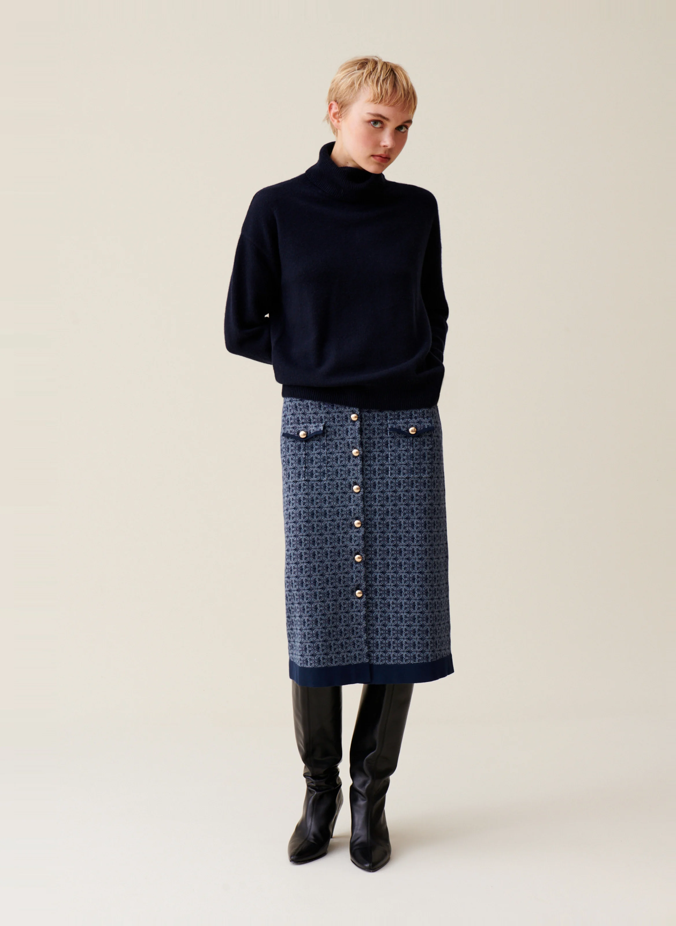 Jupe monogramme taille haute | Bleu