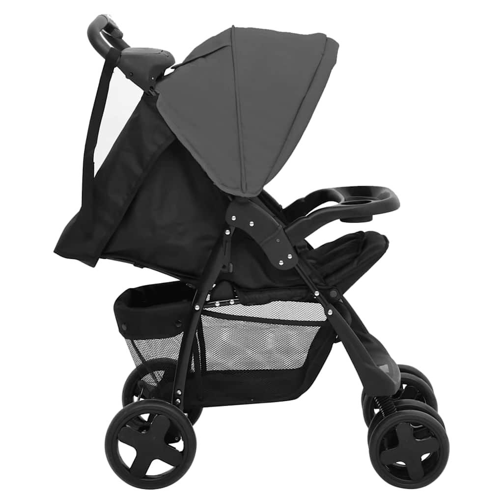 vidaXL 3-in-1 kinderwagen, donkergrijs en zwart, staal