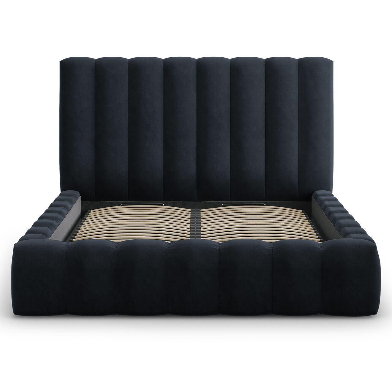 Milo Casa Lit Coffre en Velours avec Tête de Lit Gina bleu foncé - 140x200 cm