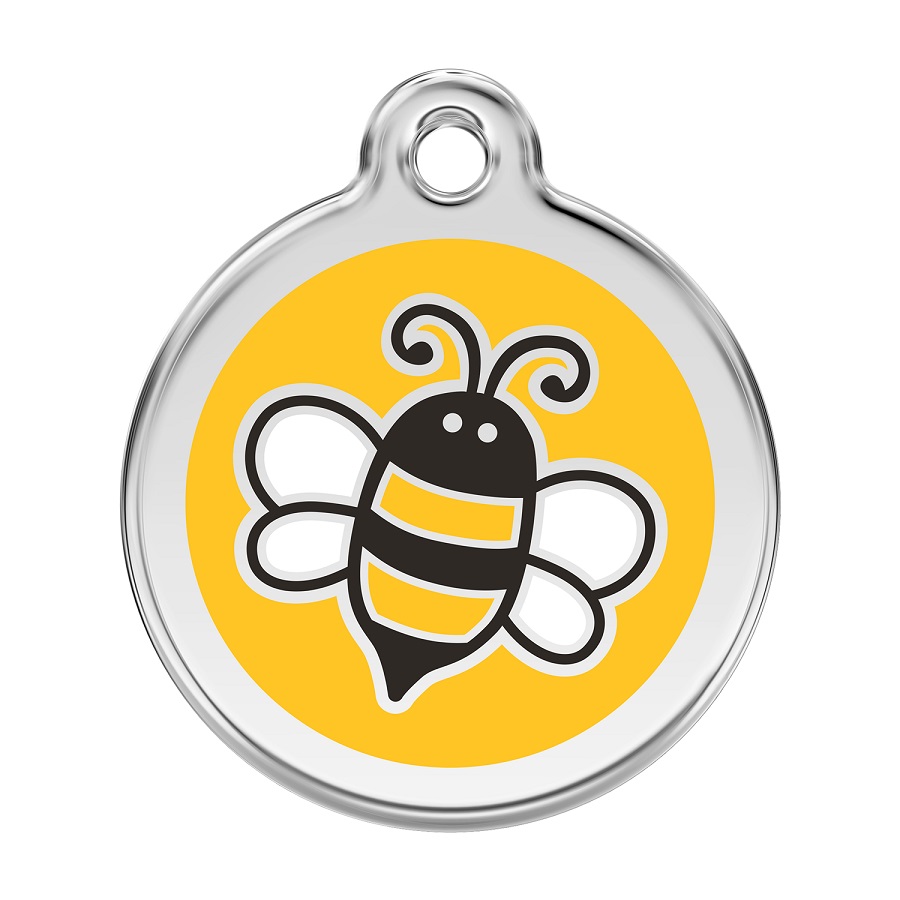 Placa de identificação para cães em aço inoxidável esmaltado com abelha amarela
