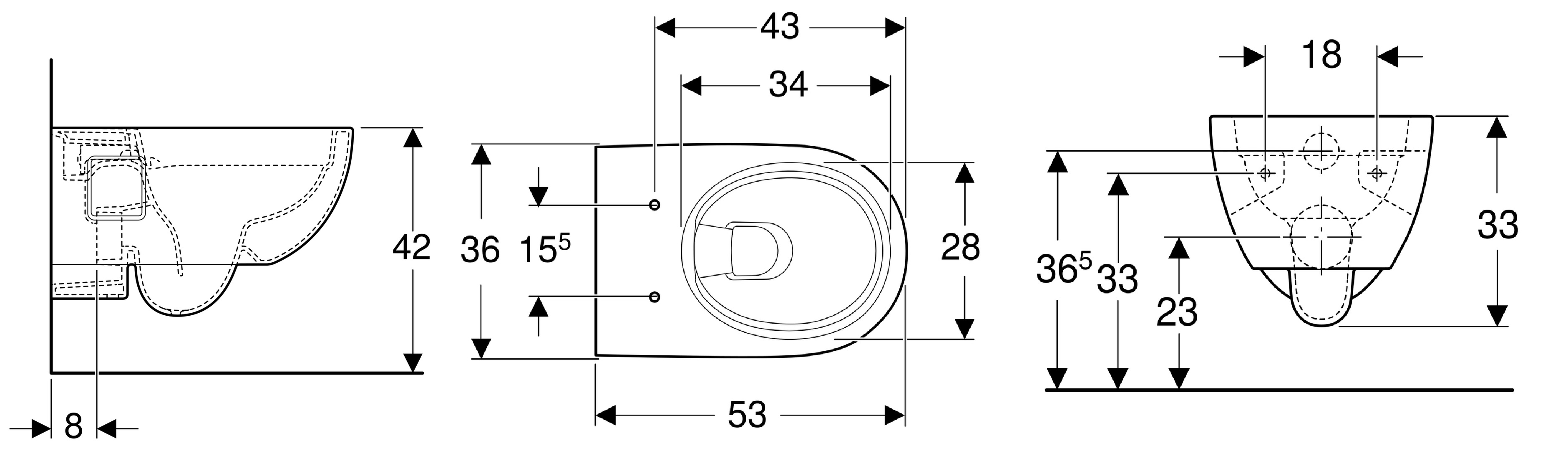 Geberit 300 Basic 28 hangend randloos toilet met KeraTect wit glans