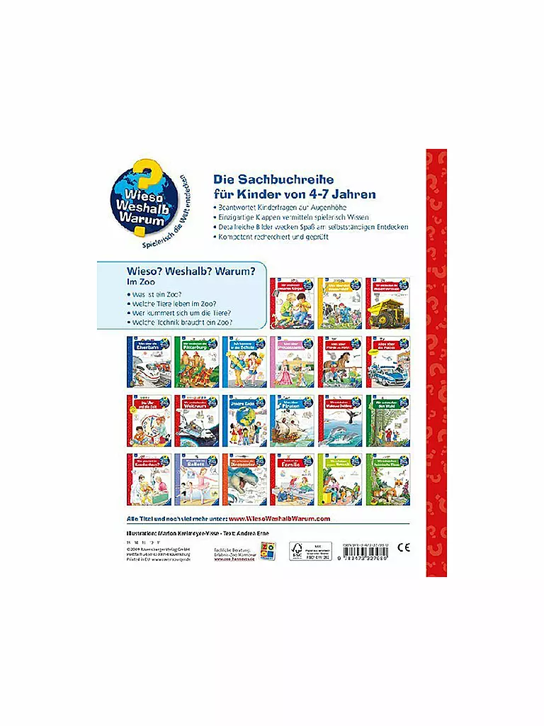 RAVENSBURGER Buch - Wieso Weshalb Warum - Im Zoo Band 45 keine Farbe