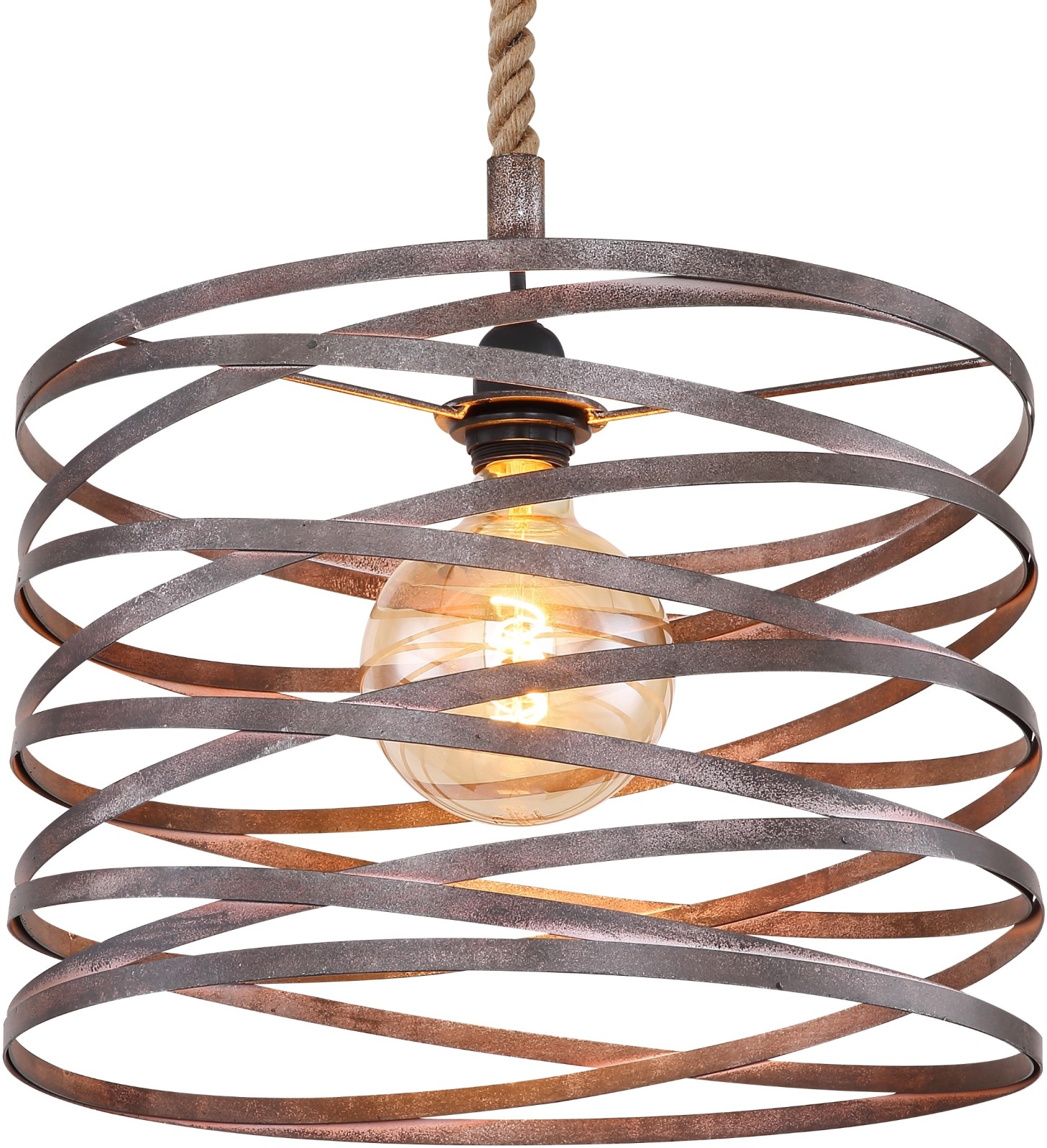 Pendelleuchte - schwarz-rostfarben - Hanfseil - 119 cm