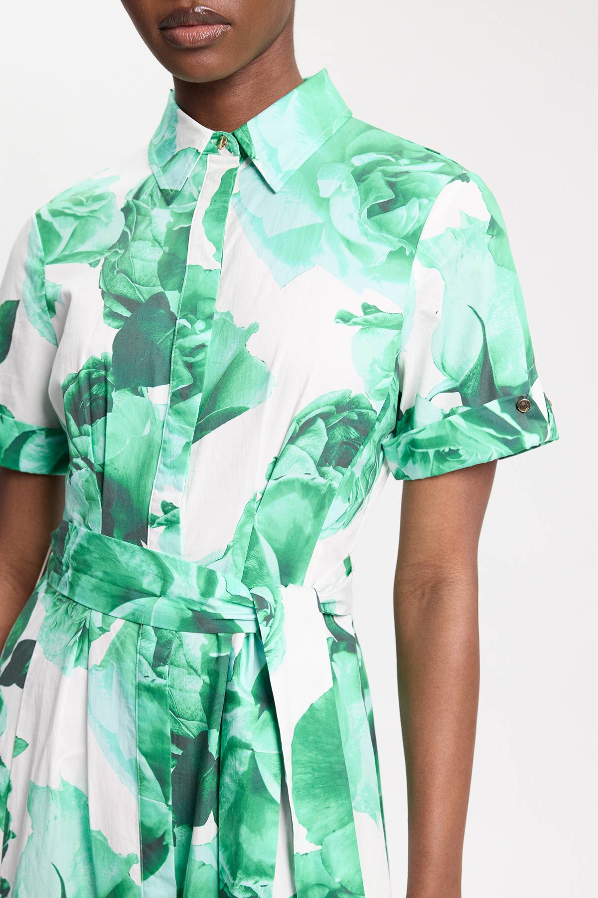 KarenMillen Robe Chemise Longue Ceinturée En Satin De Coton À Imprimé Floral De Roses