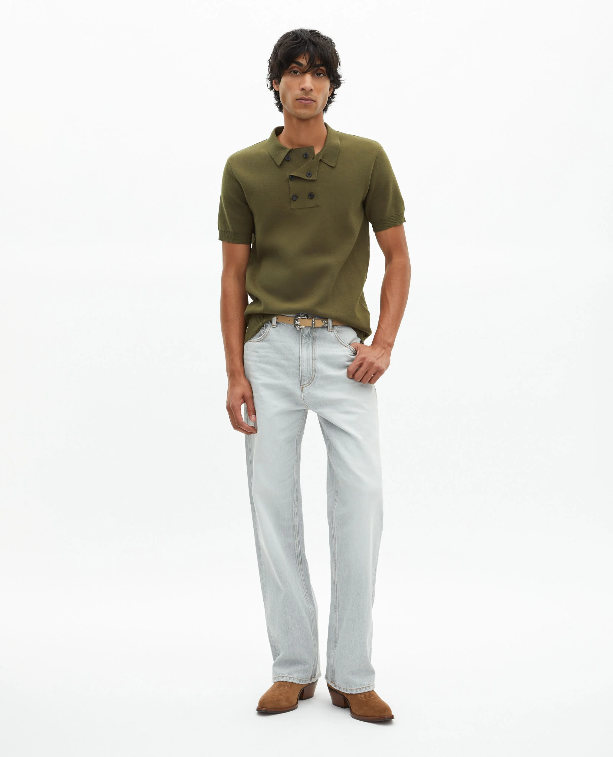 Pull en maille kaki