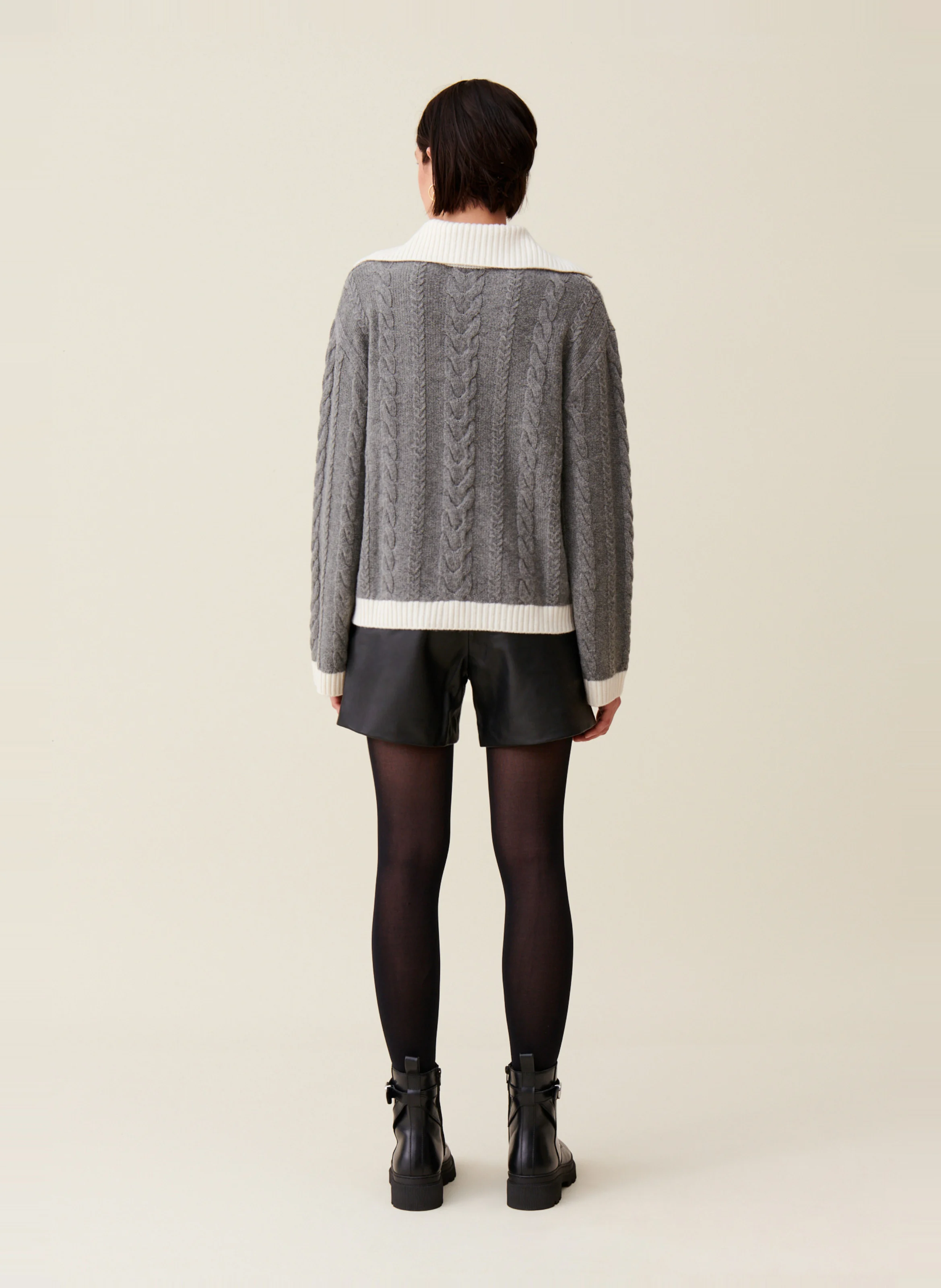 Pull torsadé col polo en laine mélangée | Gris