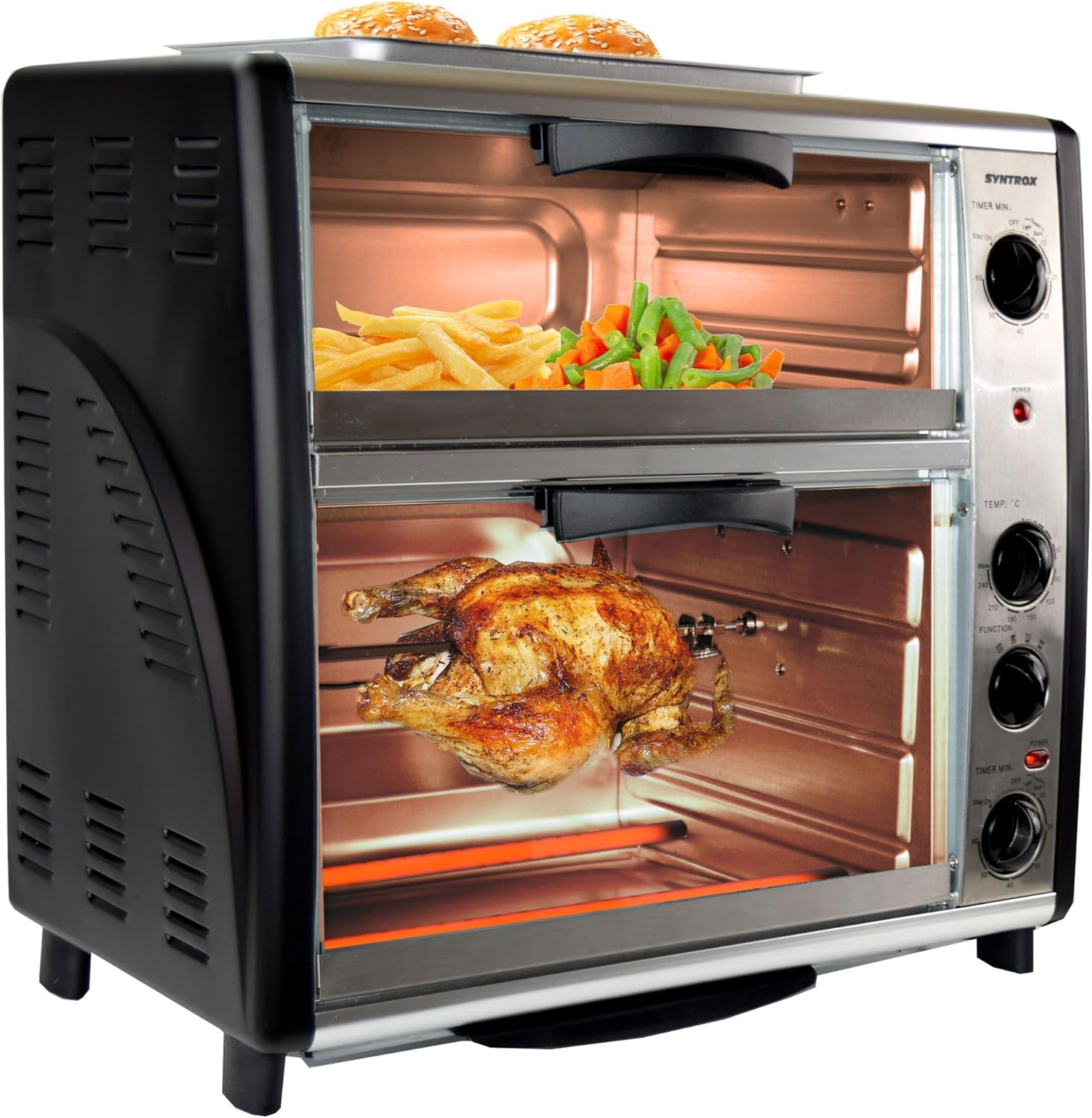Syntrox Germany 42 Liter Edelstahl Doppel Backofen mit Barbecue