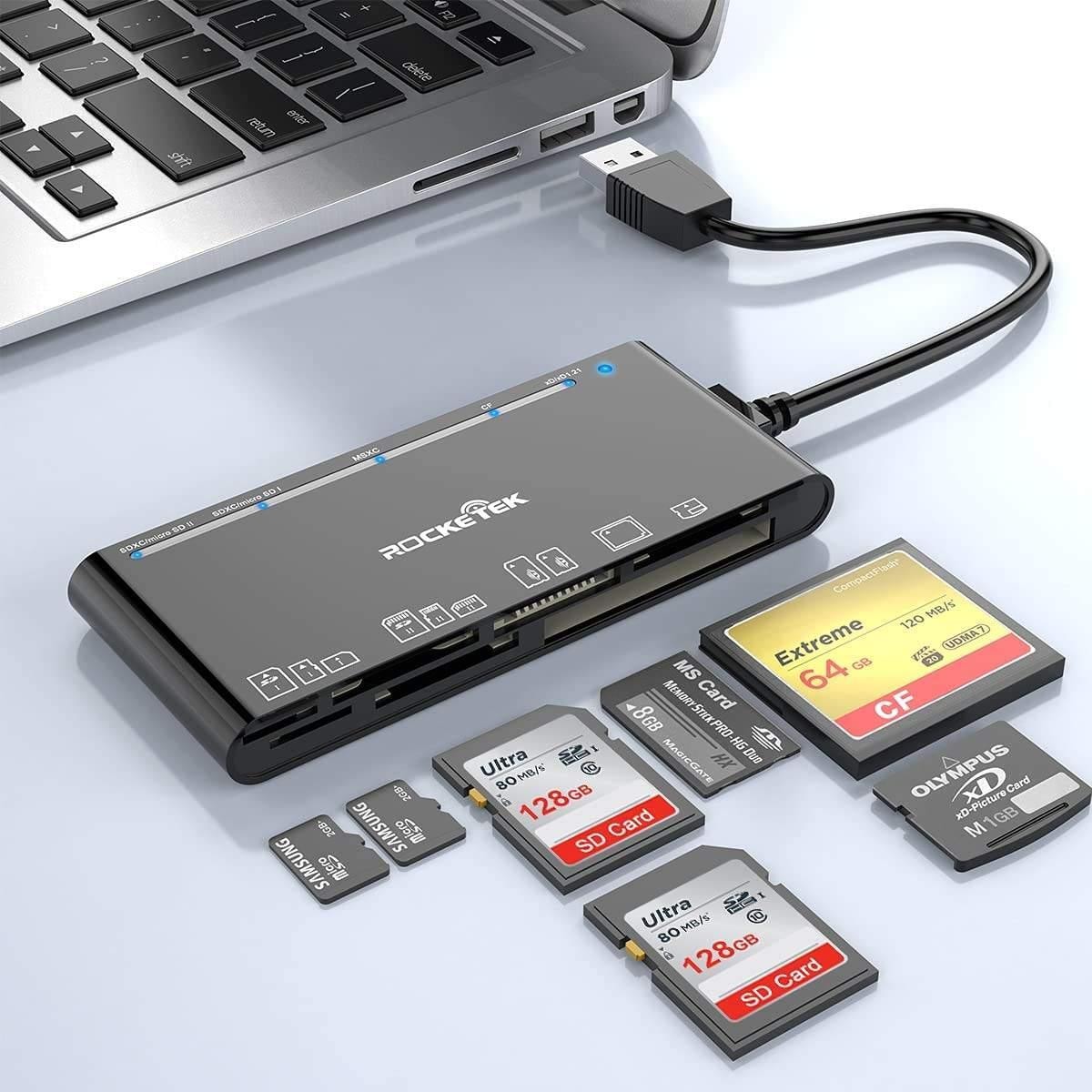 NÖRDIC USB-A kortleser 7 spor 1xCF, 2xSD, 2xMicroSD, 1xMS, 1xXD UHS-I