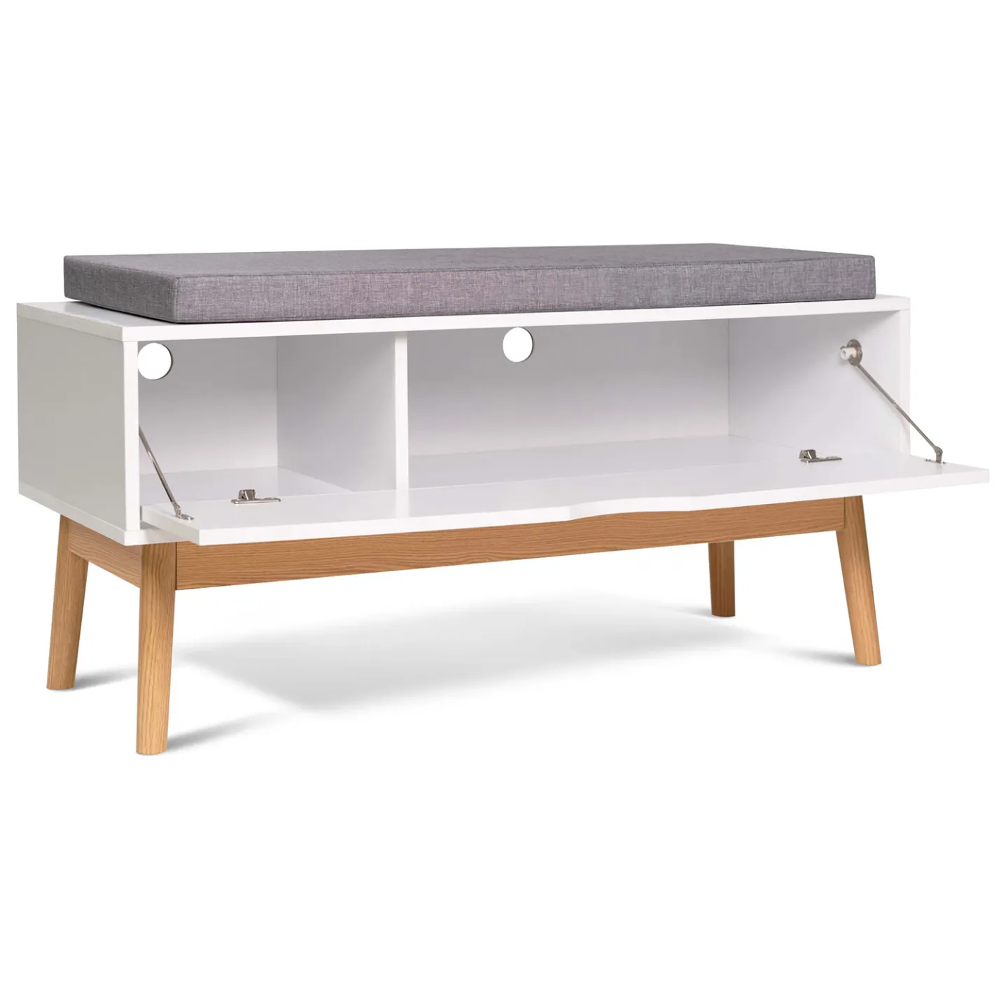 Banc coffre d'entrée chaussures LEO bois blanc