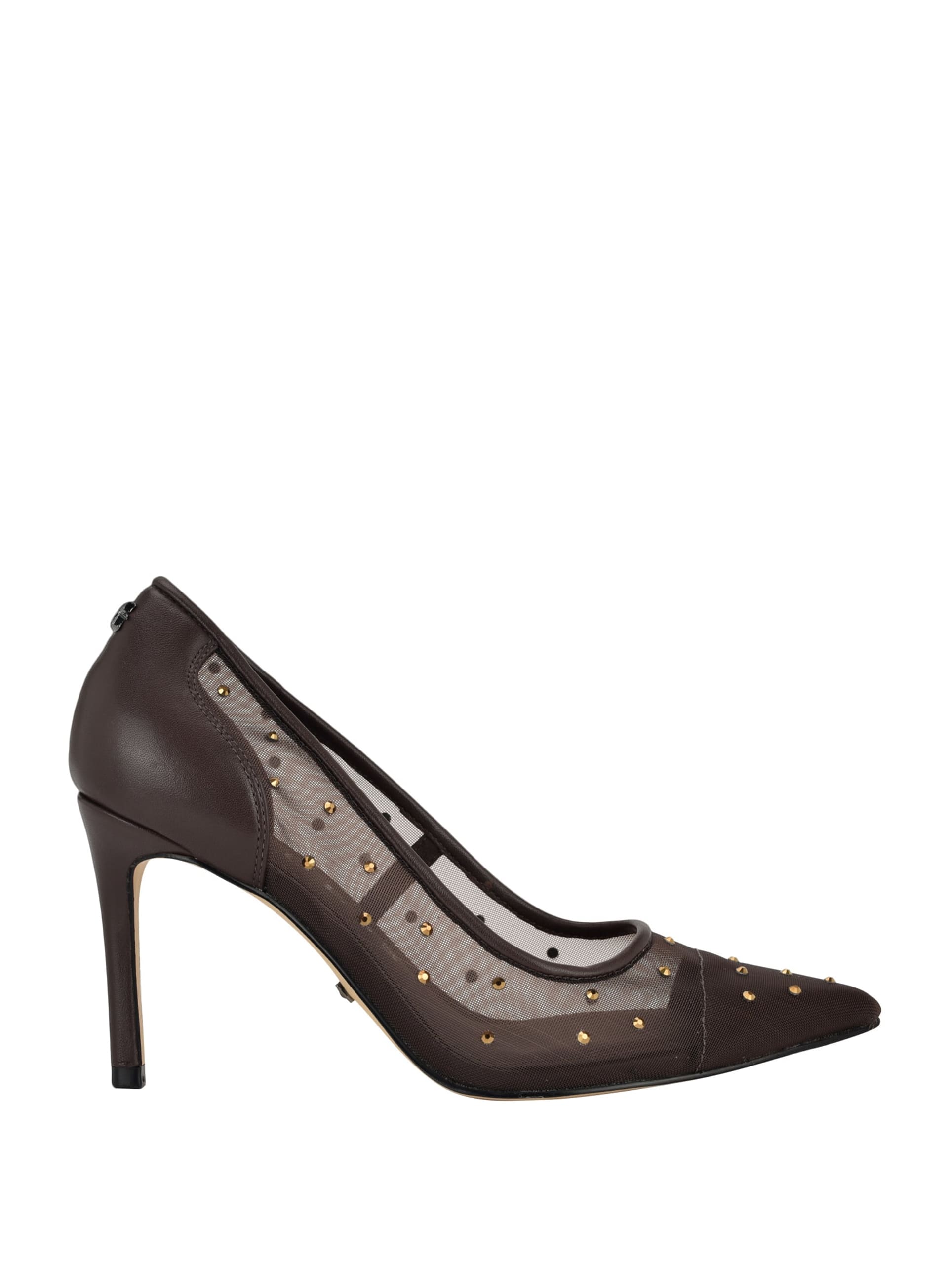 Sapatos de salto alto com detalhes em strass e tela
