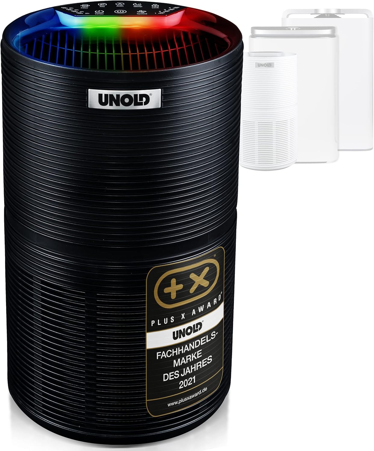 Unold 87215 Alpha Luftreiniger & 3-Fach Luftfilter (Hepa 13+ Aktivkohlenfilter+ Vorf im Schwarz entfernt Pollen, Staub, Viren und Allergene in Räumen mit bis zu 59 m²,99,97% effektiv